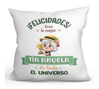 MUGFFINS Cojín 40x40 cm para TÍA Abuela Relleno Incluído - En Español - Mejor Universo Trofeo - Regalo Original y Divertido