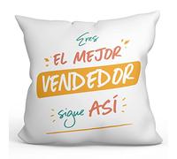 MUGFFINS Cojín 40x40 cm para Vendedor Hombre Relleno Incluído - En Español - Eres el Mejor Sigue así! - Regalo Original y Divertido