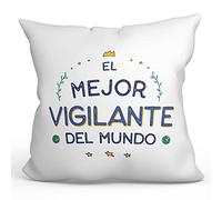 MUGFFINS Cojín 40x40 cm para Vigilante Hombre Relleno Incluído - En Español - Mejor del Mundo - Regalo Original y Divertido