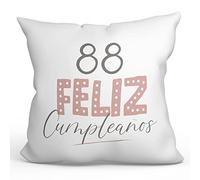 MUGFFINS Cojín 40x40 cm Relleno Incluído para Regalar en un Feliz Cumpleaños 88 - En Español - ¡Feliz Cumpleaños! Rosa - Regalo Original y Divertido