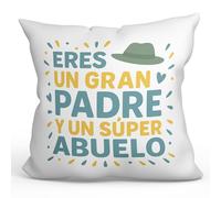 MUGFFINS cojín Abuelo con Relleno | Regalo Abuelo con Frase Eres un Gran Padre y un súper en Español | poliéster 40x40cm | cumpleaños, Navidad | Abuelitos-2 v2