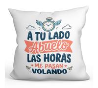 MUGFFINS cojín Abuelo con Relleno | Regalo con Frase Abuelo, a tu Lado Las Horas me Pasan Volando en Español | poliéster 40x40cm | cumpleaños, Navidad | Abuelitos-3 v3
