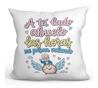 MUGFFINS cojín Abuelo con Relleno | Regalo con Frase Abuelo, a tu Lado Las Horas me Pasan Volando en Español | poliéster 40x40cm | cumpleaños, Navidad | Abuelitos-3 v2