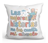 MUGFFINS cojín Abuelo con Relleno | Regalo con Frase Las Mejores Historias me Las Cuenta mi Abuelo en Español | poliéster 40x40cm | cumpleaños, Navidad | Abuelitos-3 v2