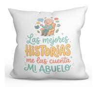 MUGFFINS cojín Abuelo con Relleno | Regalo con Frase Las Mejores Historias me Las Cuenta mi Abuelo en Español | poliéster 40x40cm | cumpleaños, Navidad | Abuelitos-3 v1