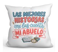 MUGFFINS cojín Abuelo con Relleno | Regalo con Frase Las Mejores Historias me Las Cuenta mi Abuelo en Español | poliéster 40x40cm | cumpleaños, Navidad | Abuelitos-3 v3