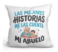 MUGFFINS cojín Abuelo con Relleno | Regalo con Frase Las Mejores Historias me Las Cuenta mi Abuelo en Español | poliéster 40x40cm | cumpleaños, Navidad | Abuelitos-3 v4