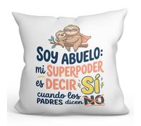 MUGFFINS cojín Abuelo con Relleno | Regalo Divertido Soy Abuelo: mi Superpoder es Decir sí Cuando los Padres Dicen no en Español | cumpleaños, Navidad, Idea Original | 40x40cm| Abuelitos-3 v2