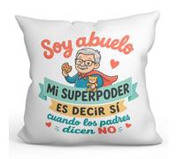 MUGFFINS cojín Abuelo con Relleno | Regalo Divertido Soy Abuelo: mi Superpoder es Decir sí Cuando los Padres Dicen no en Español | cumpleaños, Navidad, Idea Original | 40x40cm| Abuelitos-3 v1