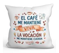 MUGFFINS Cojín con Relleno 40x40 | Regalo médico Enfermera Frase El café me Mantiene Viva la vocación me Mantiene Cuerda en Español | Original para Sanitaria, Doctora, Cuidadora | Sanitarios v3