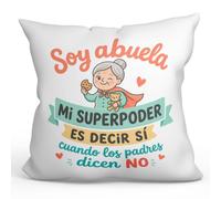 MUGFFINS Cojín con Relleno Abuela Divertido | Regalo con Frase Soy Abuela: mi Superpoder es Decir sí Cuando los Padres Dicen no en Español | cumpleaños, Navidad, Original | Abuelitos-3 v1