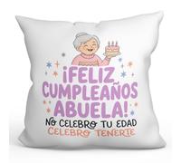 MUGFFINS Cojín con Relleno Abuela | Regalo Original cumpleaños | Cojín 40x40cm con Frase ¡Feliz cumpleaños Abuela! No celebro tu Edad celebro tenerte en Español | Abuelitos-3 v1