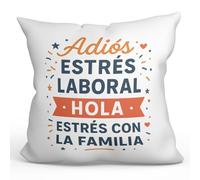 MUGFFINS Cojín con Relleno cojín Regalo jubilación Divertido | Adiós estrés Laboral… Hola estrés con la Familia en Español | 40x40cm poliéster | decoración sofá Cama | jubilacion v2
