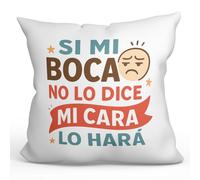 MUGFFINS Cojín con Relleno Cojines Originales para Regalar | Cojines Divertidos | Humor Borde | Si mi Boca no lo Dice mi Cara lo hará en Español | 40x40cm | poliéster | Graciosas v1