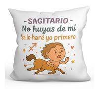 MUGFFINS Cojín con Relleno Horóscopo Sagitario | Regalo Sagitario Graciosa | Signos del Zodiaco | cojín Frase - Sagitario - No huyas de mí Ya lo haré yo Primero en Español | Zodiaco Humor v1