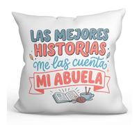 MUGFFINS Cojín con Relleno Regalo Abuela | con Frase Las Mejores Historias me Las Cuenta mi Abuela en Español | 40x40cm poliéster | cumpleaños, Navidad, Detalle Original | Abuelitos-3 v3