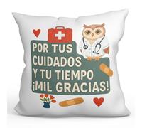 MUGFFINS Cojín con Relleno Regalo Agradecimiento médico | cojín Enfermera Gracias con Frase por Tus cuidados y tu Tiempo ¡Mil Gracias! en Español | 40x40cm poliéster | Sanitarios v2