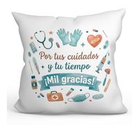MUGFFINS Cojín con Relleno Regalo Agradecimiento médico | cojín Enfermera Gracias con Frase por Tus cuidados y tu Tiempo ¡Mil Gracias! en Español | 40x40cm poliéster | Sanitarios v5