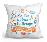 MUGFFINS Cojín con Relleno Regalo Agradecimiento médico | cojín Enfermera Gracias con Frase por Tus cuidados y tu Tiempo ¡Mil Gracias! en Español | 40x40cm poliéster | Sanitarios v3