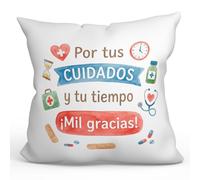 MUGFFINS Cojín con Relleno Regalo Agradecimiento médico | cojín Enfermera Gracias con Frase por Tus cuidados y tu Tiempo ¡Mil Gracias! en Español | 40x40cm poliéster | Sanitarios v6