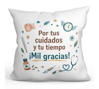 MUGFFINS Cojín con Relleno Regalo Agradecimiento médico | cojín Enfermera Gracias con Frase por Tus cuidados y tu Tiempo ¡Mil Gracias! en Español | 40x40cm poliéster | Sanitarios v4