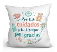 MUGFFINS Cojín con Relleno Regalo Agradecimiento médico | cojín Enfermera Gracias con Frase por Tus cuidados y tu Tiempo ¡Mil Gracias! en Español | 40x40cm poliéster | Sanitarios v1