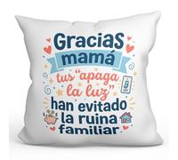 MUGFFINS Cojín con Relleno Regalo Madre Divertido | Cojín mamá Gracioso con Frase Gracias mamá Tus apaga la luz han evitado la ruina en Español 40x40cm poliéster | progenitores v2