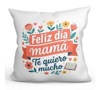 MUGFFINS Cojín con Relleno Regalo Madre | Feliz día mamá Te Quiero Mucho en Español | 40x40cm poliéster Suave | Idea Original para Regalar | progenitores v2