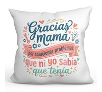 MUGFFINS Cojín con Relleno Regalo Madre | Gracias mamá por solucionar Problemas Que ni yo sabía Que tenía en Español | 40x40cm poliéster Suave | Idea Original para Regalar | progenitores v1