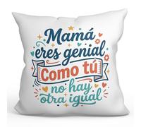 MUGFFINS Cojín con Relleno Regalo Madre | Mamá Eres Genial como tú no Hay Otra Igual en Español | 40x40cm poliéster Suave | Idea Original para Regalar | progenitores v1