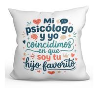 MUGFFINS Cojín con Relleno Regalo Madre y Padre | 40x40cm | Mi psicólogo y yo coincidimos en Que Soy tu Hijo Favorito en Español | Regalo cumpleaños Madre y Padre | Navidad | progenitores v2