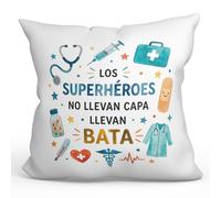 MUGFFINS Cojín con Relleno Regalo médico 40x40 | cojín Enfermera con Frase Los superhéroes no Llevan Capa Llevan Bata en Español | para Sanitarios, Doctores, Enfermeros | Sanitarios v6