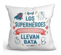 MUGFFINS Cojín con Relleno Regalo médico 40x40 | cojín Enfermera con Frase Los superhéroes no Llevan Capa Llevan Bata en Español | para Sanitarios, Doctores, Enfermeros | Sanitarios v4