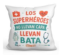 MUGFFINS Cojín con Relleno Regalo médico 40x40 | cojín Enfermera con Frase Los superhéroes no Llevan Capa Llevan Bata en Español | para Sanitarios, Doctores, Enfermeros | Sanitarios v2