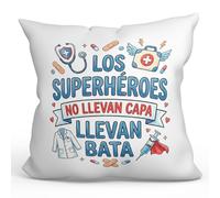 MUGFFINS Cojín con Relleno Regalo médico 40x40 | cojín Enfermera con Frase Los superhéroes no Llevan Capa Llevan Bata en Español | para Sanitarios, Doctores, Enfermeros | Sanitarios v3
