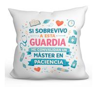 MUGFFINS Cojín con Relleno Regalo médico 40x40 | cojín Enfermera con Frase Si sobrevivo a Esta Guardia me convalidan... en Paciencia en Español | Sanitarios, Doctores, Enfermeros | Sanitarios v3