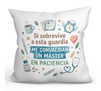 MUGFFINS Cojín con Relleno Regalo médico 40x40 | cojín Enfermera con Frase Si sobrevivo a Esta Guardia me convalidan... en Paciencia en Español | Sanitarios, Doctores, Enfermeros | Sanitarios v4