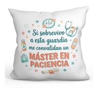 MUGFFINS Cojín con Relleno Regalo médico 40x40 | cojín Enfermera con Frase Si sobrevivo a Esta Guardia me convalidan... Paciencia en Español | para Sanitarios, Doctores, Enfermeros | Sanitarios v1