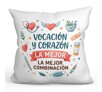 MUGFFINS Cojín con Relleno Regalo médico 40x40 | cojín Enfermera con Frase Vocación y corazón la Mejor combinación en Español | para Sanitarios, Doctores, Enfermeros | Sanitarios v1