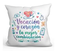 MUGFFINS Cojín con Relleno Regalo médico 40x40 | cojín Enfermera con Frase Vocación y corazón la Mejor combinación en Español | para Sanitarios, Doctores, Enfermeros | Sanitarios v4