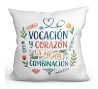 MUGFFINS Cojín con Relleno Regalo médico 40x40 | cojín Enfermera con Frase Vocación y corazón la Mejor combinación en Español | para Sanitarios, Doctores, Enfermeros | Sanitarios v3