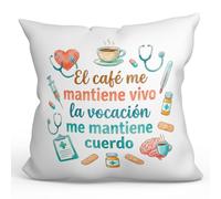 MUGFFINS Cojín con Relleno Regalo médico | cojín enfermero con Frase El café me Mantiene Vivo la vocación me Mantiene cuerdo en Español | 40x40cm poliéster | Sanitarios v1