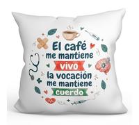 MUGFFINS Cojín con Relleno Regalo médico | cojín enfermero con Frase El café me Mantiene Vivo la vocación me Mantiene cuerdo en Español | 40x40cm poliéster | Sanitarios v2