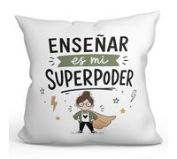 MUGFFINS Cojín con Relleno Regalo Profesora Divertida | cojín profe con Frase Enseñar es mi Superpoder en Español | Detalle Maestra Original | 40x40cm | Enseñanza v1