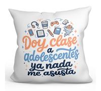 MUGFFINS Cojín con Relleno Regalo Profesora Divertida | Doy Clase a Adolescentes ya Nada me Asusta en Español | 40x40cm poliéster | Detalle Original docente | Profesorado v4