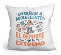 MUGFFINS Cojín con Relleno Regalo Profesora Divertida | Enseñar a Adolescentes: el Deporte más Extremo en Español | 40x40cm poliéster | Detalle Original docente | Profesorado v1