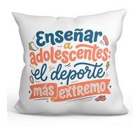 MUGFFINS Cojín con Relleno Regalo Profesora Divertida | Enseñar a Adolescentes: el Deporte más Extremo en Español | 40x40cm poliéster | Detalle Original docente | Profesorado v3