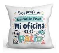 MUGFFINS Cojín con Relleno | Regalo Profesora educación física y Profesor | cojín profe con Frase mi Oficina es el Patio en Español | 40x40cm | Infantil v1