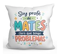 MUGFFINS Cojín con Relleno | Regalo Profesora matemáticas, Regalo Profesor matemáticas | cojín profe Soy profe de Mates Claro Que Tengo Problemas en Español | 40x40cm | poliéster | Infantil v5