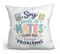 MUGFFINS Cojín con Relleno | Regalo Profesora matemáticas, Regalo Profesor matemáticas | cojín profe Soy profe de Mates Claro Que Tengo Problemas en Español | 40x40cm | poliéster | Infantil v10